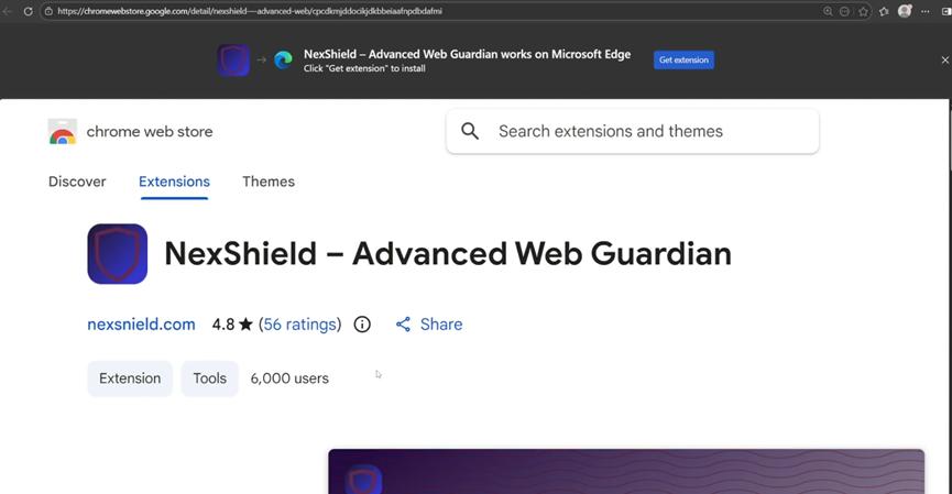 在chrome 應用程式商店NexShield安裝頁面