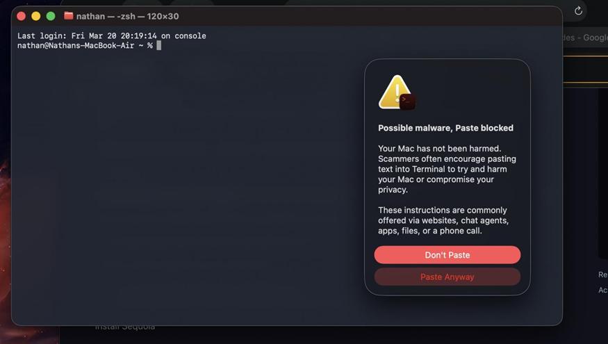 macOS 新增風險貼上警告提示