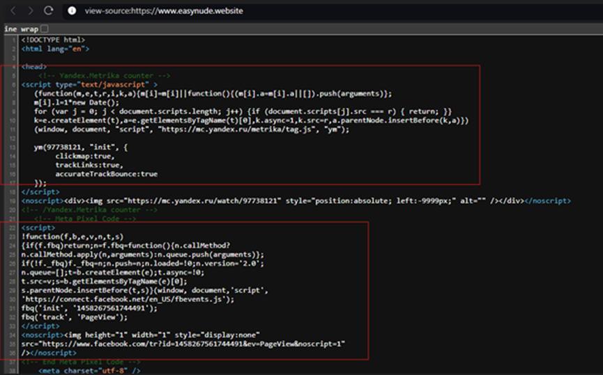AI Deepnude 蜜罐網站包含來自 Facebook Audience Network 和 Yandex Analytics 的 JavaScript