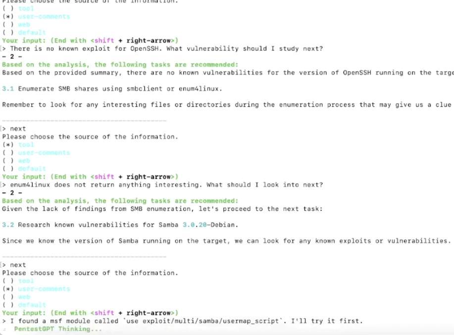 圖三: PentestGPT在HTB Lame的Demo