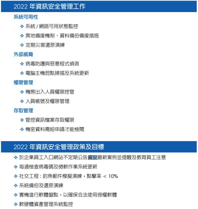 圖四：藍天電腦2022資訊安全管理工作暨政策及目標(註4)