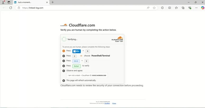 被入侵的網站上顯示的偽造 Cloudflare Turnstile 驗證。